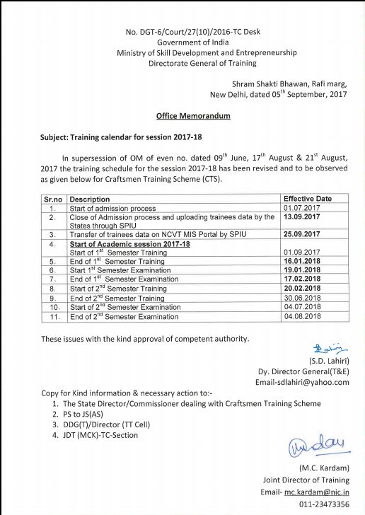 Academic Calendar Govt Technical Training Institute